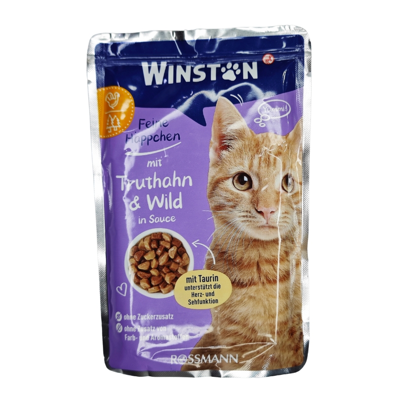 پوچ گربه وینستون با طعم بوقلمون و شکار در سس وزن 100 گرم - نمای 2 پوچ گربه وینستون با طعم بوقلمون و شکار در سس وزن 100 گرم - تصویر 2